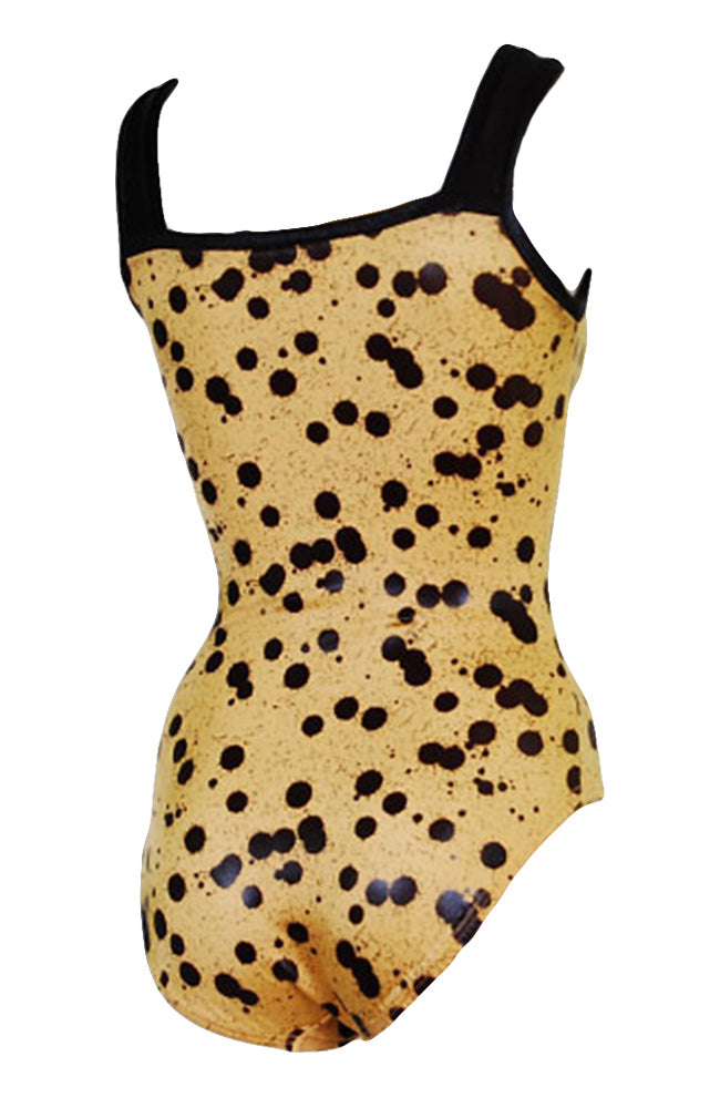 Black Splat on Gold Leotard  Square Neck Style Back