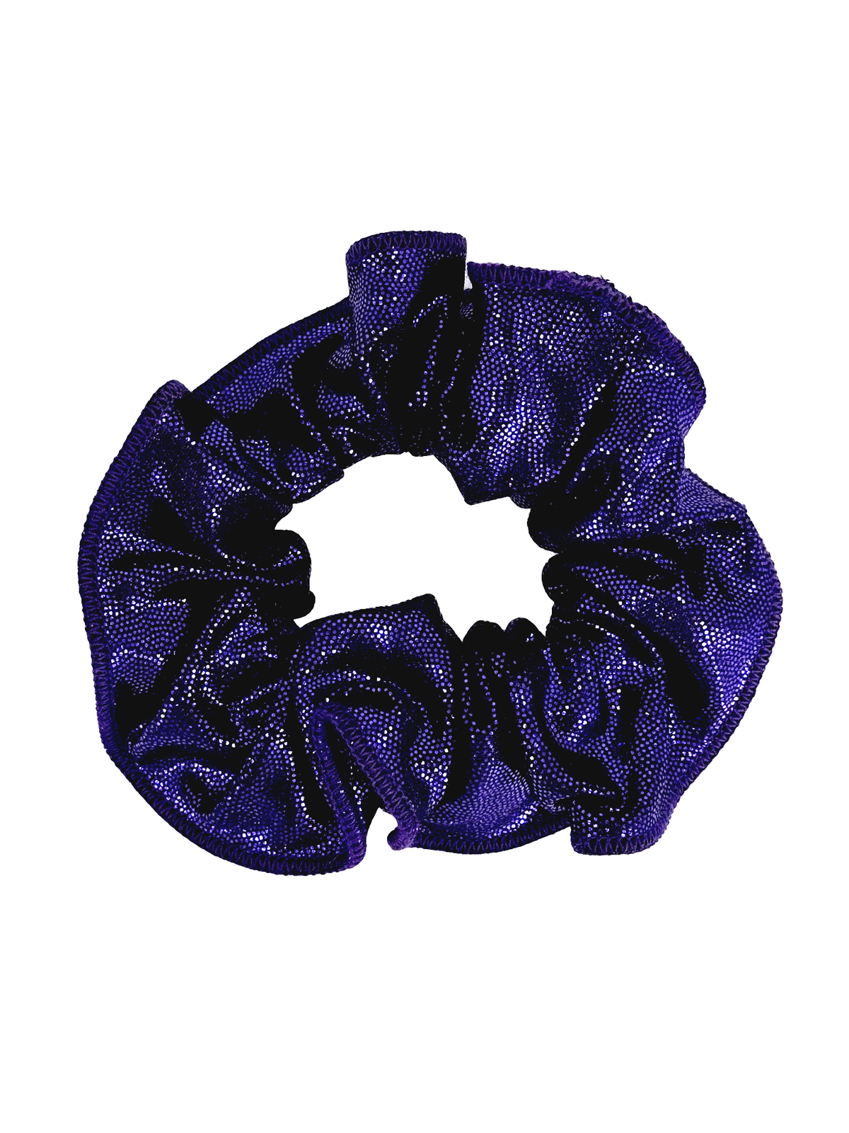 Purple glittery scrunchie on a white background