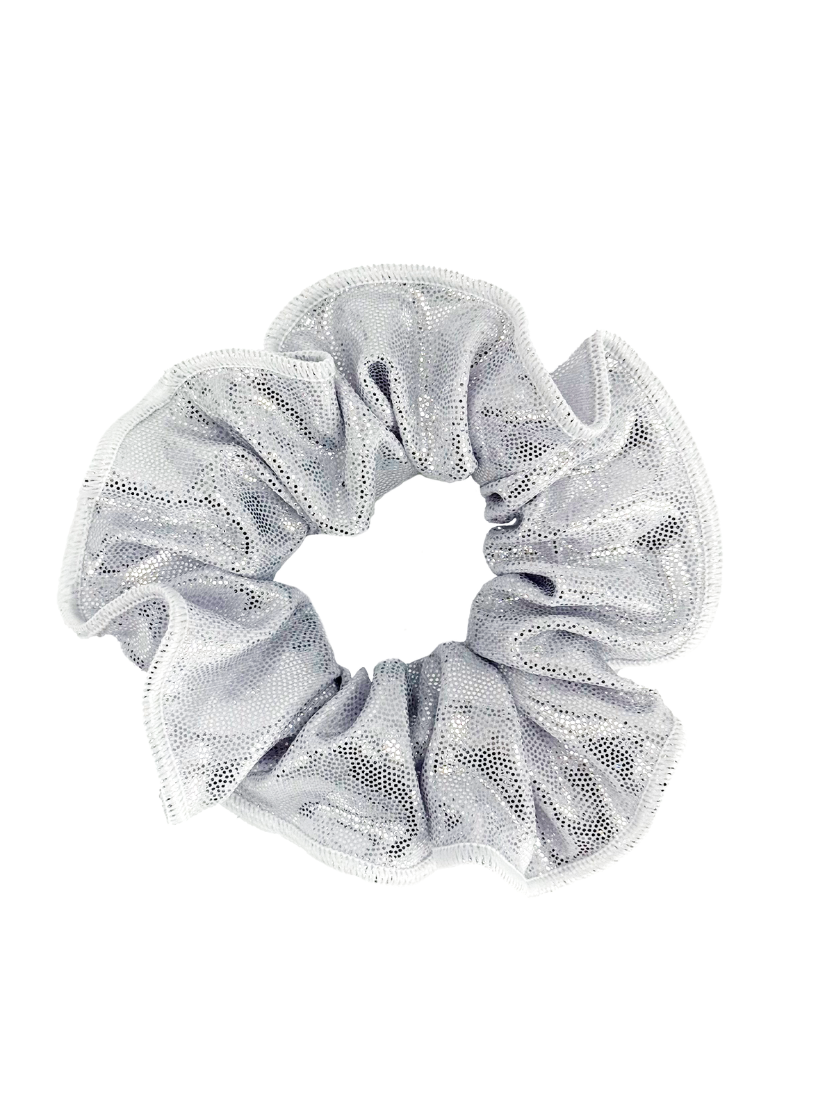 White hologram scrunchie on white background. 