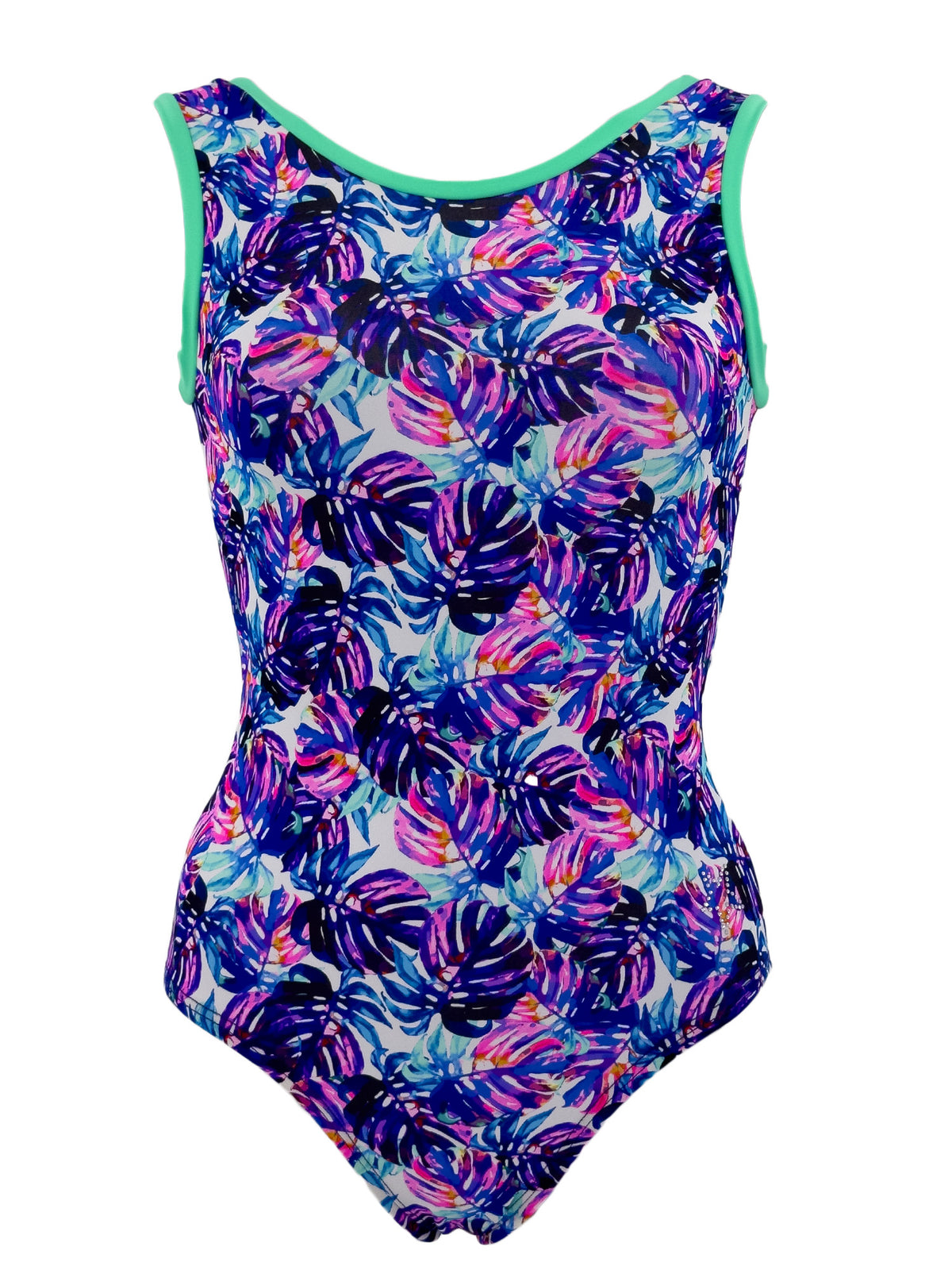 Tropical Leaves Tank Style leotard front view