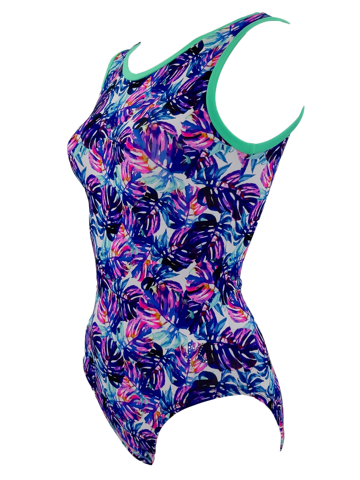 Tropical Leaves tank style leotard side view